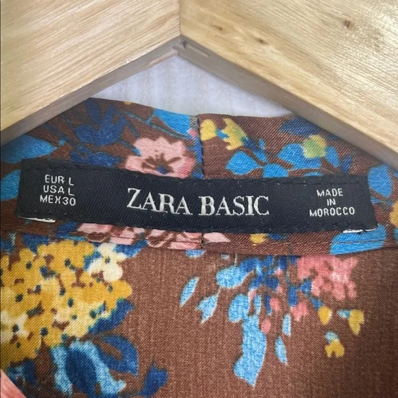 Zara - Colorful Floral Neck Tie Long Sleeve Deep V Neck Midi Dress Size Large - Picture 11 of 12